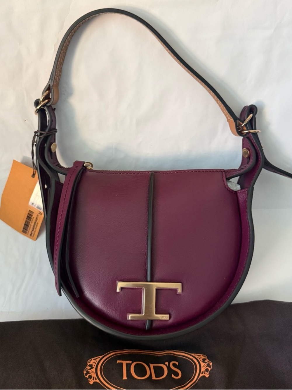 NWT Tod’s T Timeless Crescent Hobo Bag Small Burgundy Red